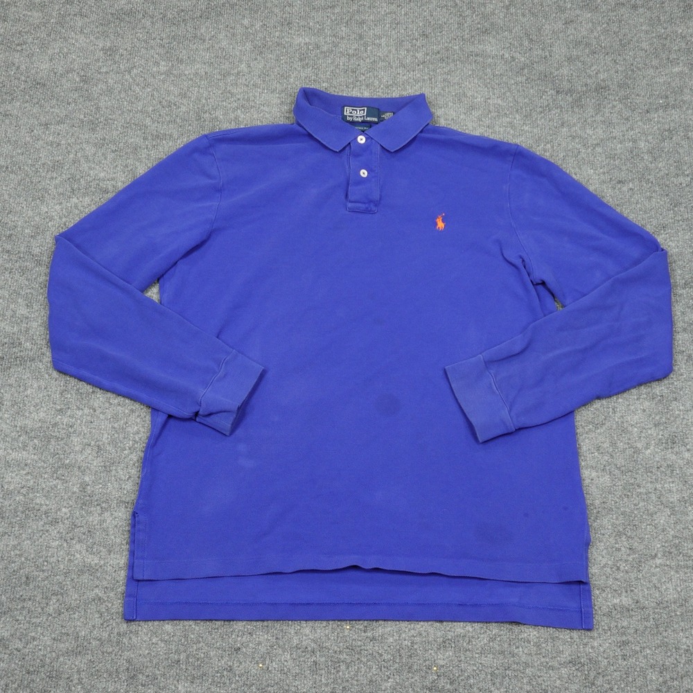 Polo Ralph Lauren Shirt Mens Large Purple Long Sleeve Custom Fit Pique Pony